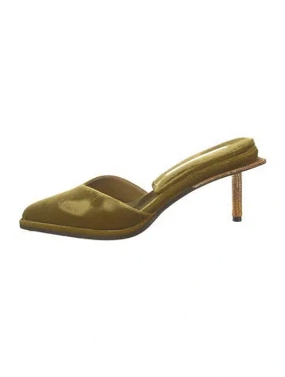 Pre-owned Tamara Mellon Velvet Crystal Embellishments Mules In Green
