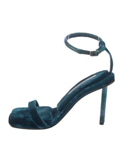 Pre-owned Tamara Mellon Velvet Crystal Embellishments Sandals In Blue