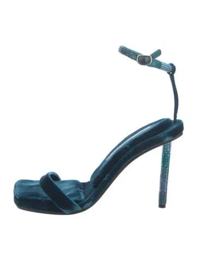 Pre-owned Tamara Mellon Velvet Crystal Embellishments Sandals In Blue