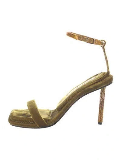 Pre-owned Tamara Mellon Velvet Crystal Embellishments Sandals In Yellow
