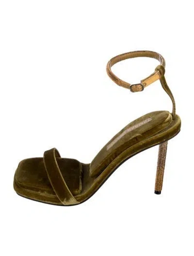 Pre-owned Tamara Mellon Velvet Crystal Embellishments Sandals In Yellow