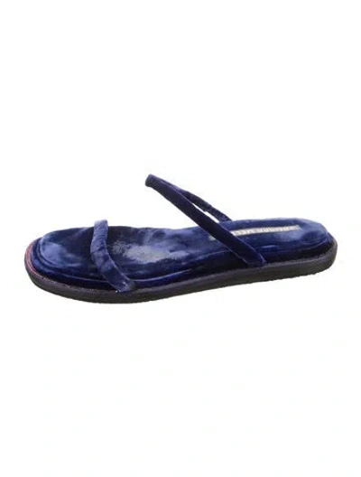Pre-owned Tamara Mellon Velvet Crystal Embellishments Slides In Blue