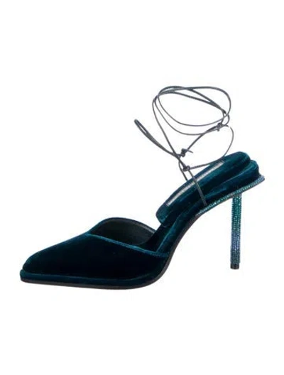 Pre-owned Tamara Mellon Velvet Crystal Embellishments Slingback Pumps In Blue