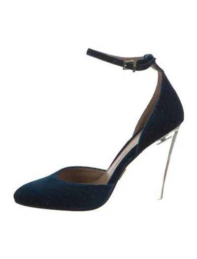 Pre-owned Tamara Mellon Velvet Glitter Accents D'orsay Pumps In Blue
