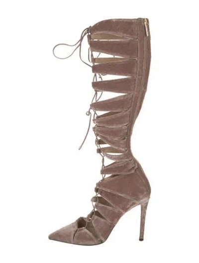 Pre-owned Tamara Mellon Velvet Lace-up Boots In Pink
