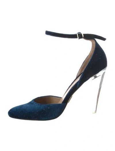Pre-owned Tamara Mellon Velvet Patterned Pumps In Blue