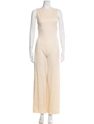 Pre-owned Tamara Mellon Wool Bateau Neckline Jumpsuit In Neutral