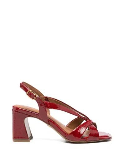 Tamaris Crinkled-patent Crossover-strap Sandals In Red