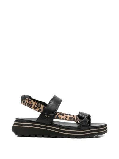 Tamaris Leopard-print Strap Sandals In Black