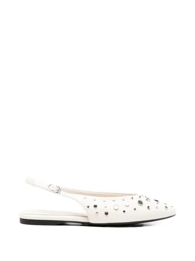 Tamaris Studded Slingback Flat Pumps In White