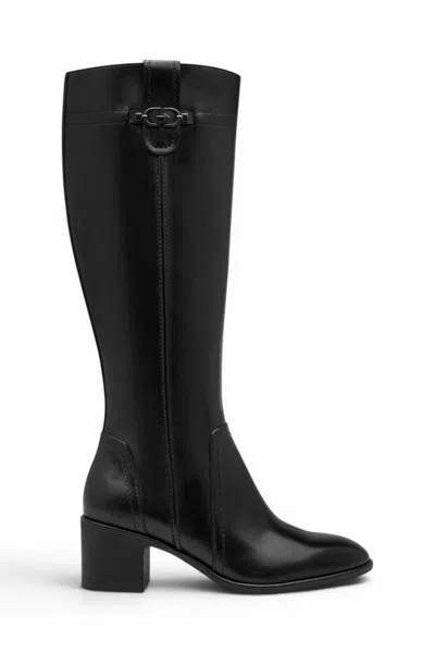 Tamaris Women's Black Leather Riding Knee-high Heel Long Boots - 25576-47