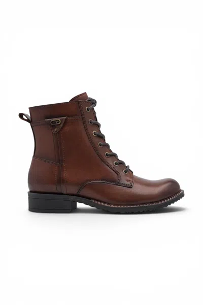 Tamaris Women's Brown Leather Lace-up Combat Boots - 25224-47 In Green
