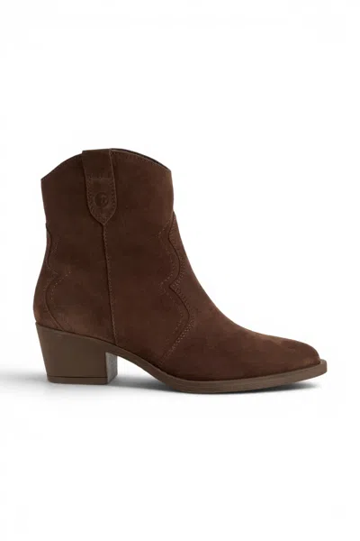 Tamaris Women's Brown Suede Leather Cowboy Western Ankle Boots - 25702-41 In Multi