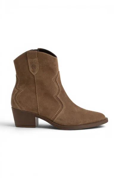 Tamaris Women's Camel Brown Suede Leather Cowboy Western Ankle Boots - 25702-41 In Multi
