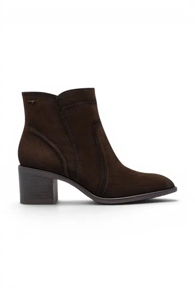 Tamaris Women's Mocca Brown Suede Leather Heeled Ankle Boots - 25313-47