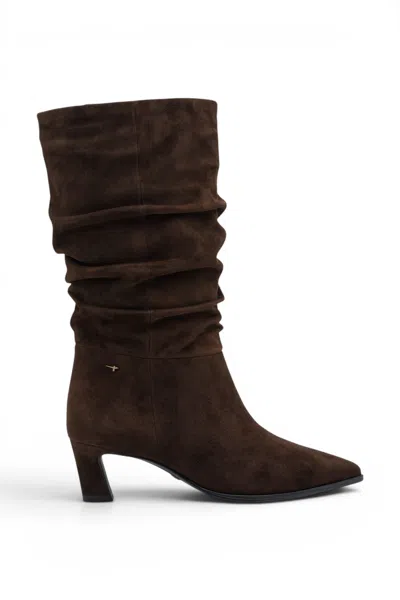 Tamaris Women's Mocca Brown Suede Mid-calf Heeled Long Boots - 25308-47 In Multi