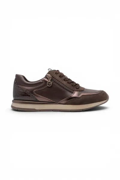 Tamaris Womens Brown Faux Leather Fashion Lace Up Sneakers - 23613-46 In Multi