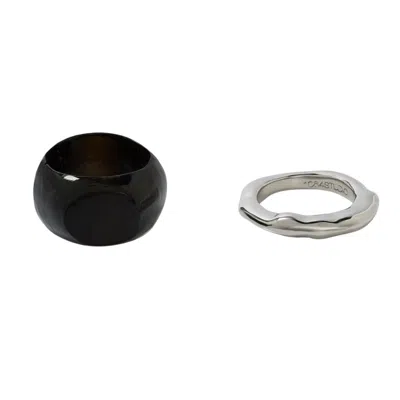 Tami&tami Women's Silver / Black Ten Sixty Four Studio Curvilinear Archives Silver Ring Set