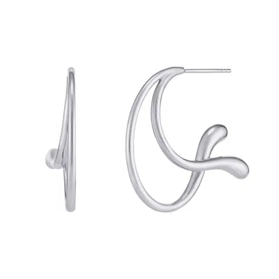 Tami&tami Women's Silver Heradi Wave One White Gold Earrings