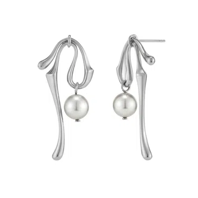 Tami&tami Women's Silver Heradi Wave White Gold Pearl Earrings