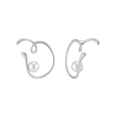 Tami&tami Women's Silver / White / Gold Heradi Wave Two White Gold Earrings