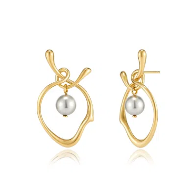 Tami&tami Women's Yellow Heradi Wave Pearl Gold Earrings