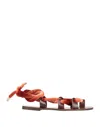 Tamika Couture Woman Thong Sandal Rust Size 6 Textile Fibers, Soft Leather In Red