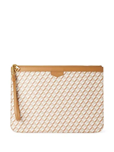 Tammy & Benjamin Monogram-pattern Canvas Clutch Bag In 中性色