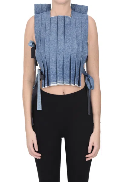 Tanaka Pleated Denim Top In Light Denim