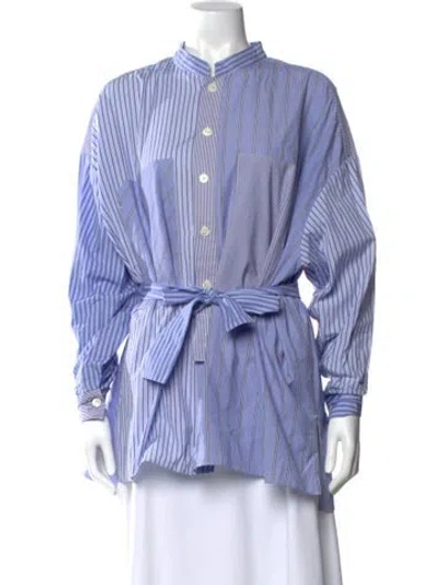 Pre-owned Tanaka Striped Mock Neck Button-up Top In Multi