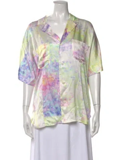 Pre-owned Tanaka Tie-dye Print Short Sleeve Button-up Top In Multi