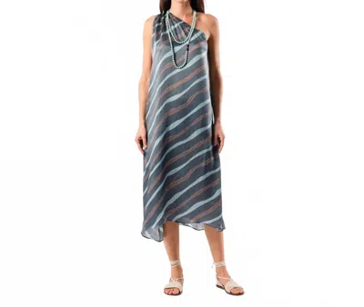 Tanavana Oscar Midi Dress In Grey Wave In Blue