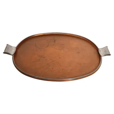 Pre-owned Tane Large Mexican Arts And Crafts Copper And Silver-plate Serving Tray By