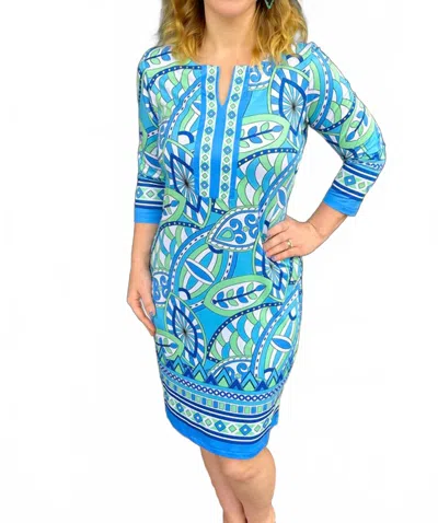 Tango Mango 3/4 Sleeveless Spf Dress In Blue/green