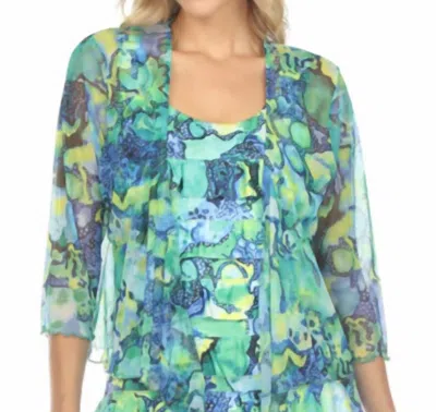 Tango Mango Abstract Print Mesh Cover-up Jacket In Green/multi