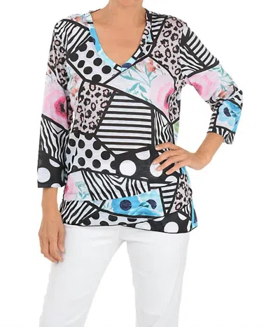 Tango Mango Patterned Three Fourth Sleeve Tunic In Black Multi
