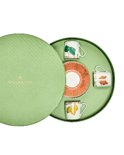 Tania Bulhões Espresso Cup And Saucer Frutas Do Brasil Set Of Four In Multi