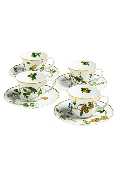 Tania Bulhões Espresso Cup And Saucer Passaros Do Brasil Set Of Four In Green