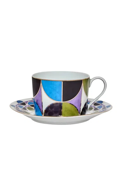 Tania Bulhões Porcelain Tea Cup And Saucer In Blue