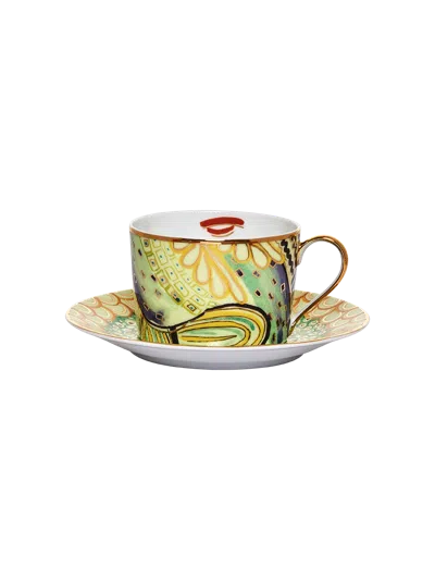 Tania Bulhões Tea Cup And Saucer Portrait In Multi