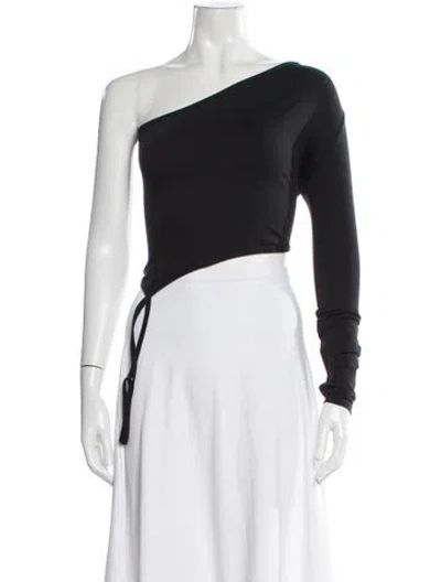 Pre-owned Tank Air One-shoulder Long Sleeve Crop Top In Black