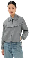 Tanner Fletcher Archie Ruffle Trim Track Jacket In Black Gingham