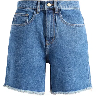 Tanner Fletcher Brad Mid Length Cutoff Denim Shorts In Blue