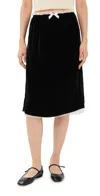 Tanner Fletcher Celerie Lace Trim Velvet Slip Skirt Black In Black