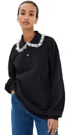 Tanner Fletcher Cletus Lace Trim Long Sleeve Polo In Black
