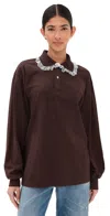 Tanner Fletcher Cletus Lace Trim Long Sleeve Polo Brown In Brown