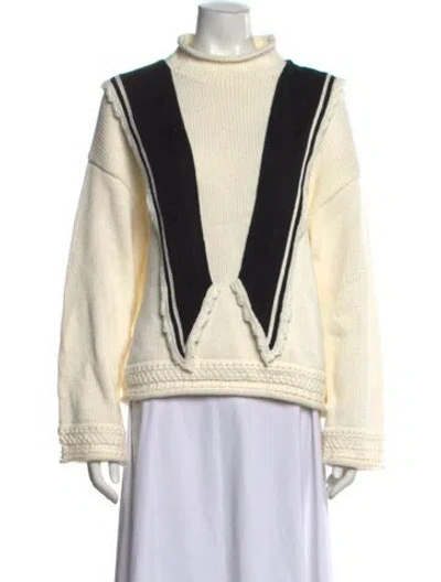 Pre-owned Tanner Fletcher Colorblock Pattern Mock Neck Sweater In Neutrals