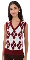 Tanner Fletcher Ebbott Argyle Sweater Vest Oxblood/light Blue In Multi
