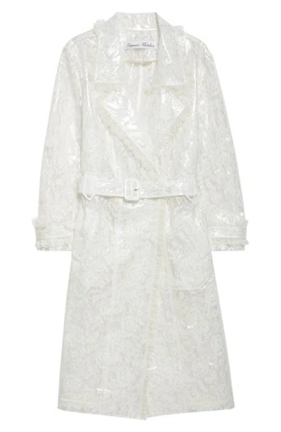Tanner Fletcher Gender Inclusive Coated Lace Trench Coat In White/clear