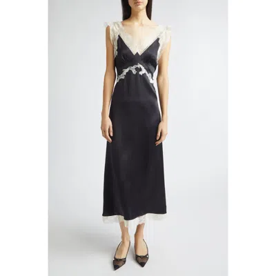 Tanner Fletcher Gender Inclusive Irene Lace Trim Silk Charmeuse Midi Dress In Black